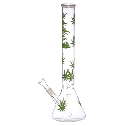 Metier Glass Water Pipe Bong with Leaf Print (5 cm x 5 cm x 45 cm, Clear, AC-59)