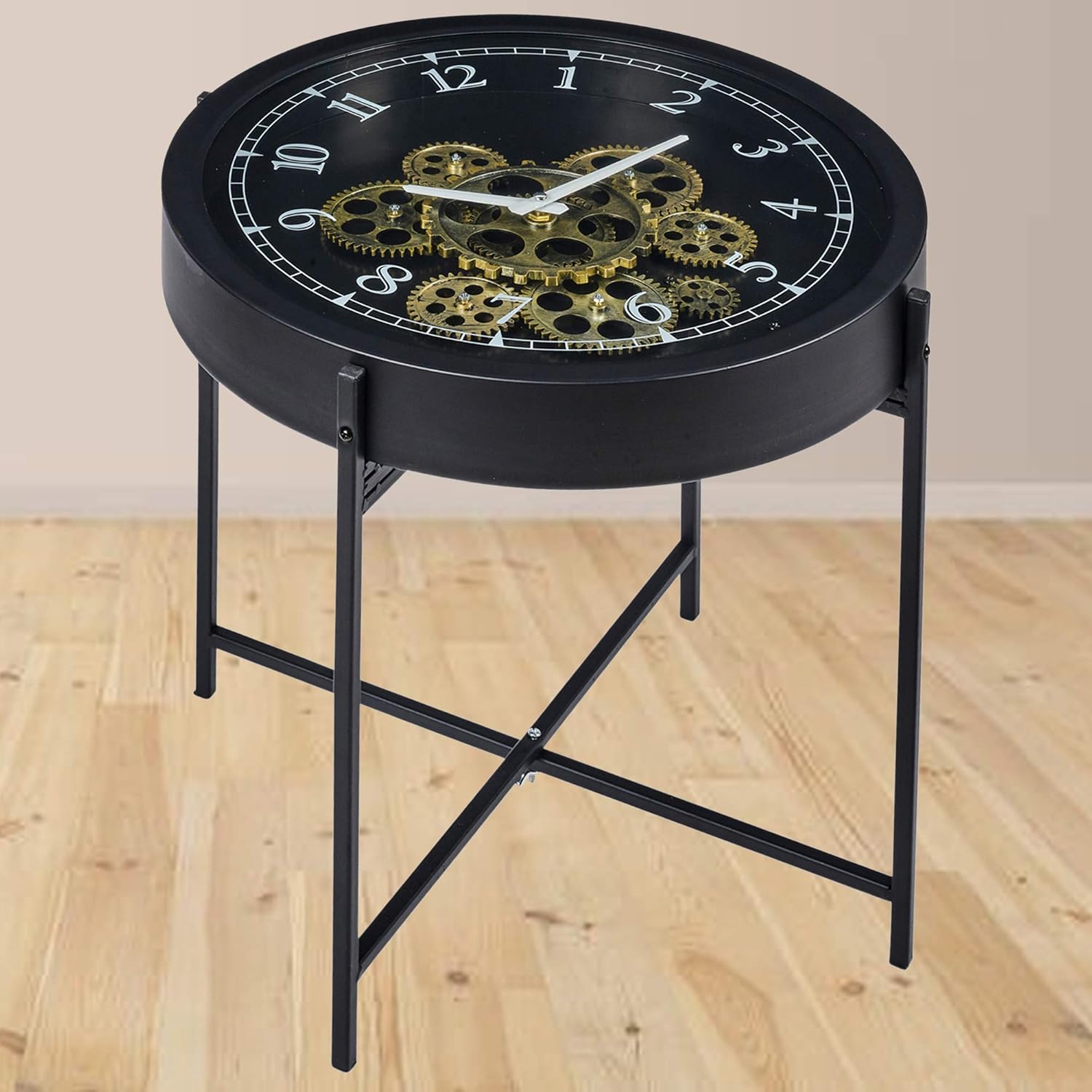 Urbnliving 40cm Black Metal Side End Table Nightstand Furniture Clock Desk Shelf Clocks