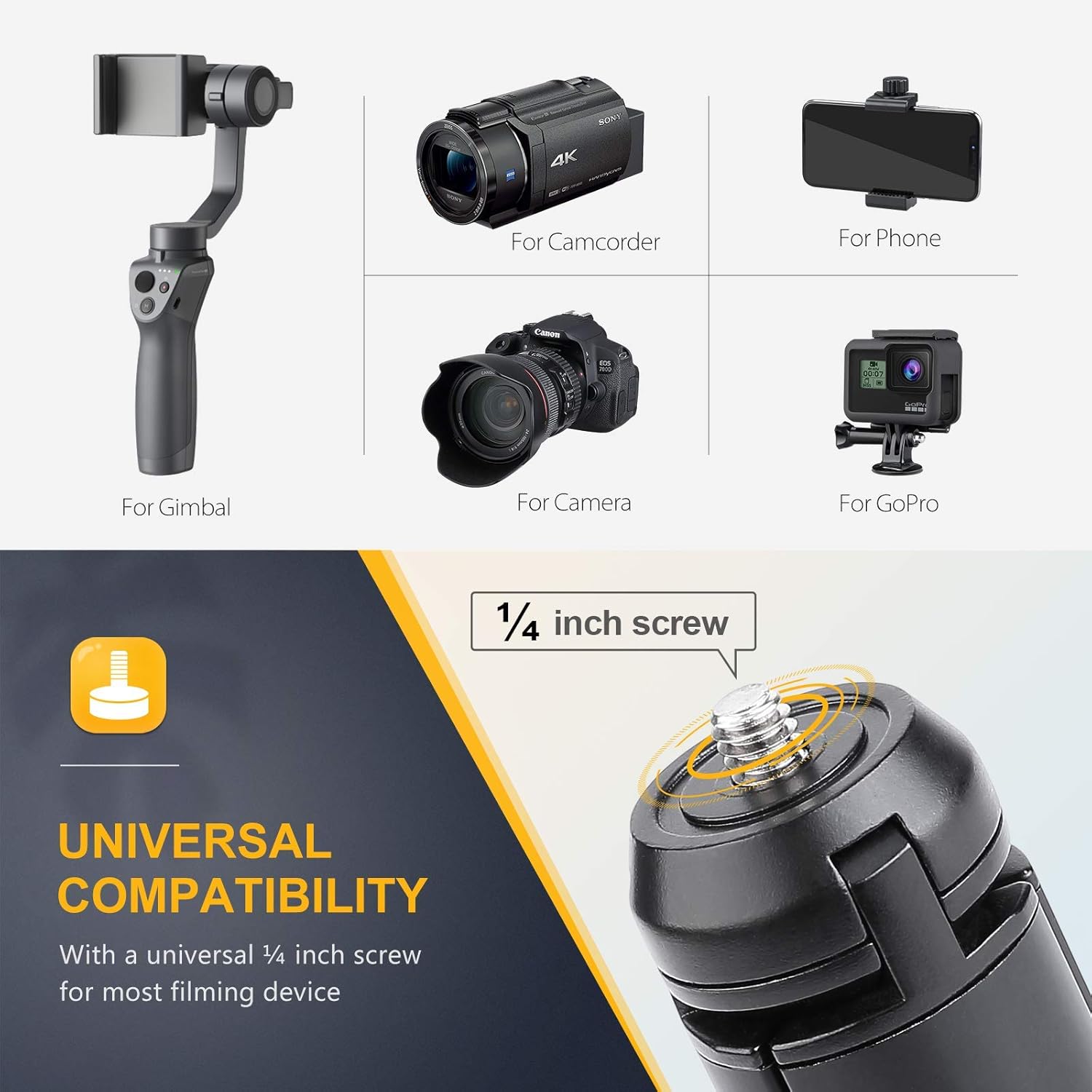 Zeadio Metal Mini Tripod, Desktop Tabletop Stand Compact Tripod for Smooth 4, Osmo Mobile, Vimble 2, Gimbal Handle Grip Stabilizer and All Cameras : Camera & Photo