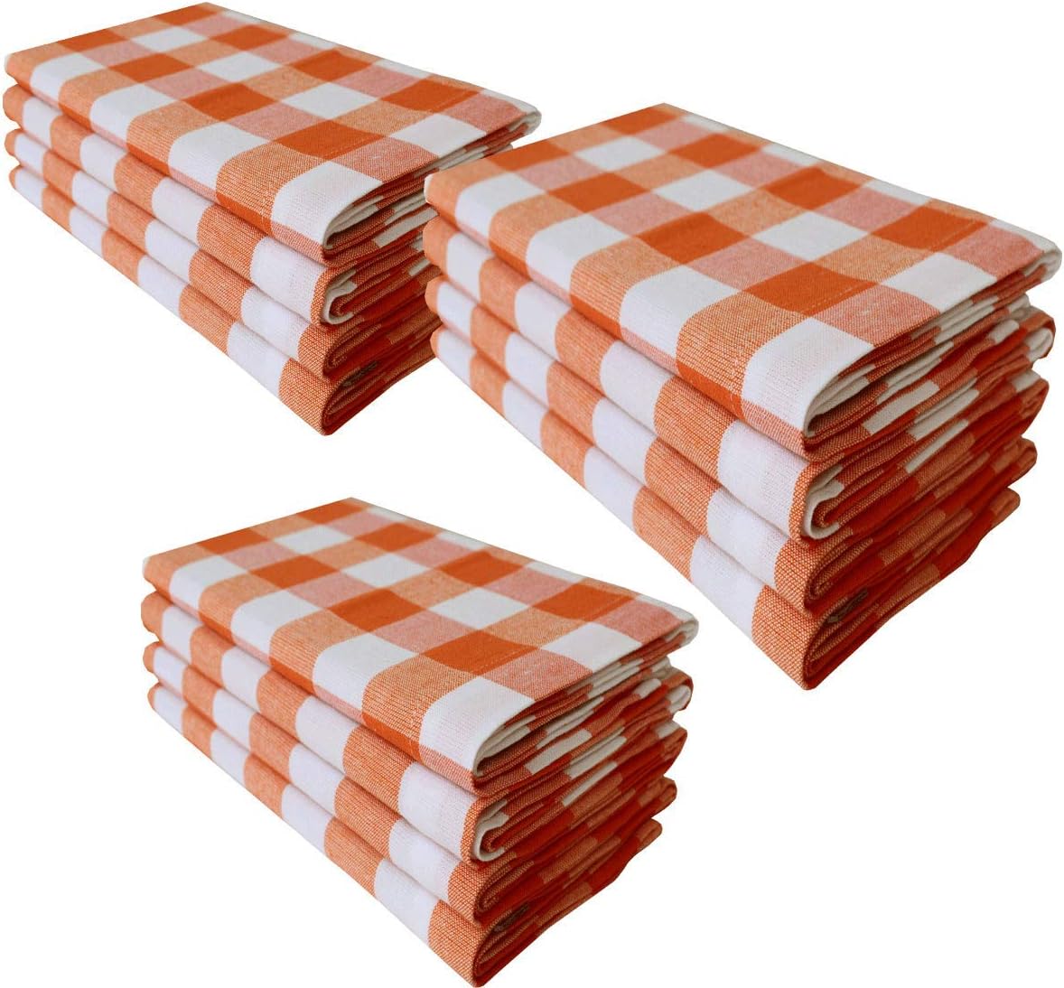 12Pack 100% Cotton Yarn Dyed Gingham Check Dinner Napkins 18x18Inch,Clambake Beach party Nautical Dinner Napkins as well, Color Orange/white