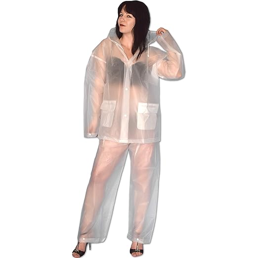 Honeylust Milchig weicher Vinyl Regenanzug, Regenhose und Regenjacke, L-XL, Transparent