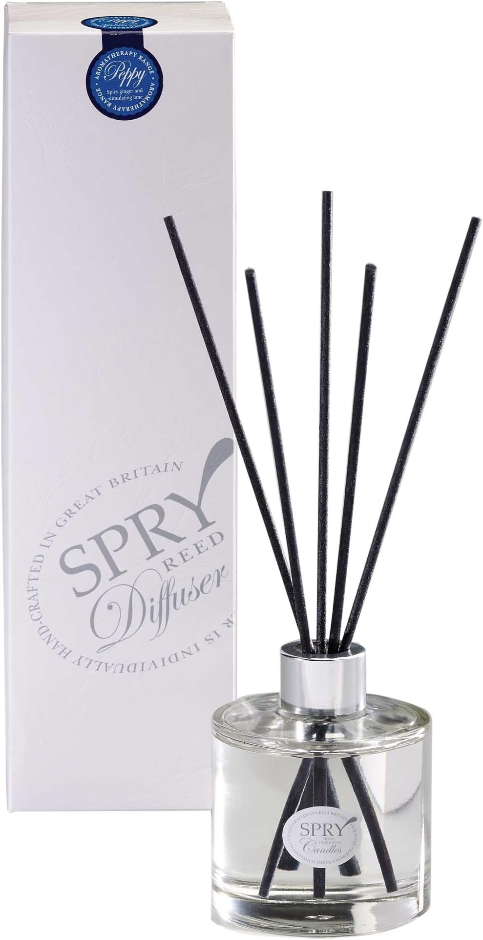 spry Candles Classic Clear Bottle Reed Diffuser, Peppy, Natural