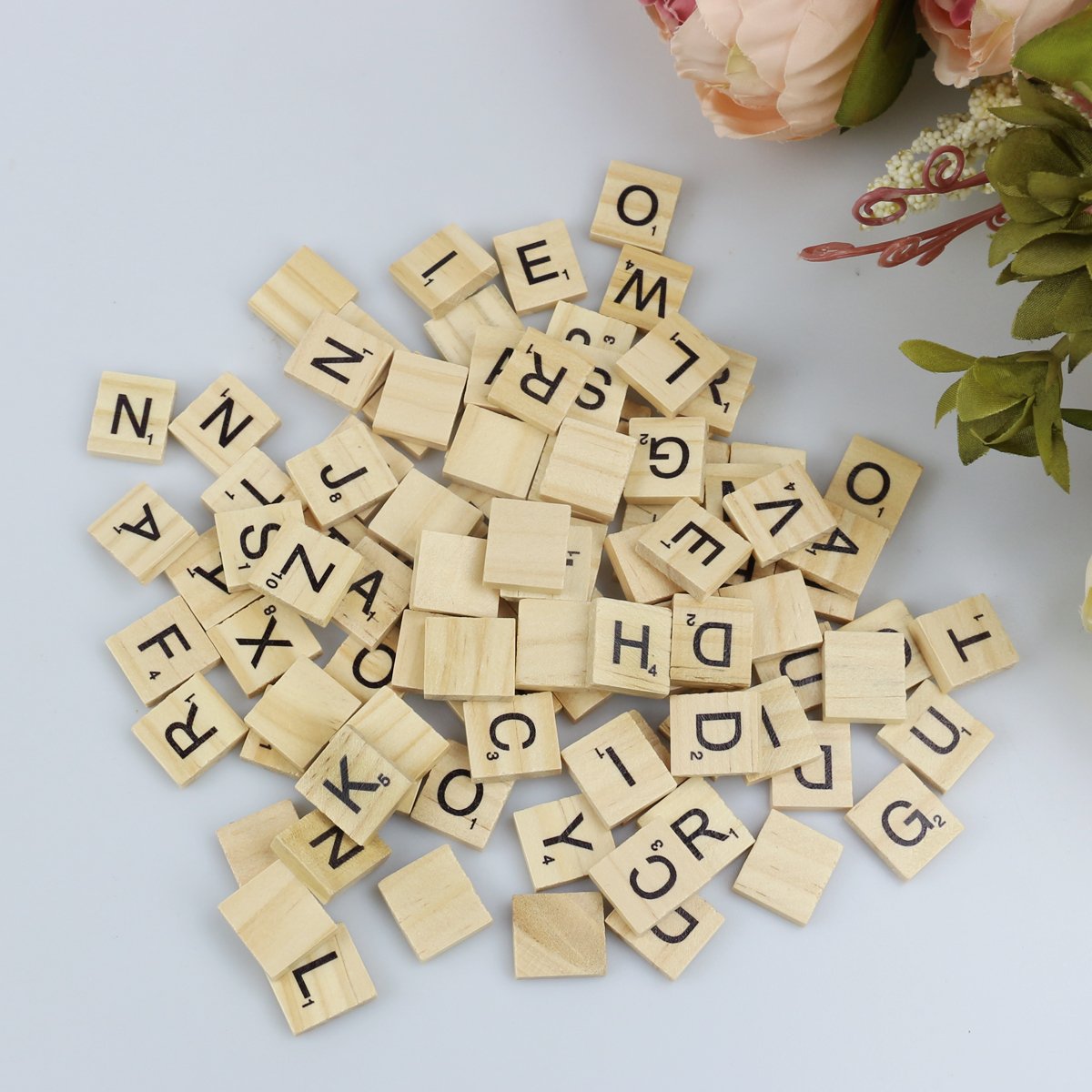 Rocita 100 Wooden Scrabble Tiles DIY Letter Tiles for Pre-school Kids Education Crossword Puzzle