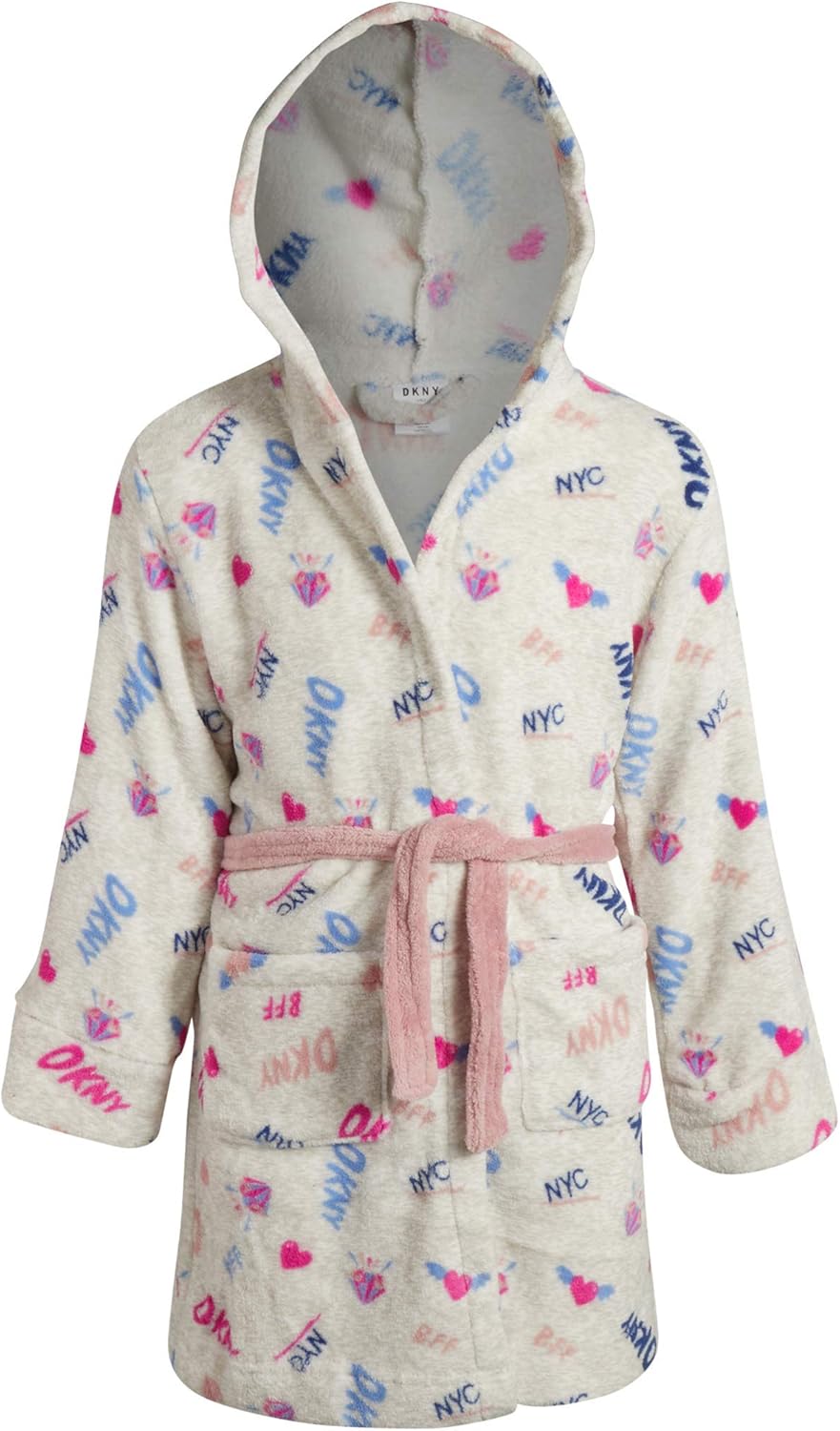 DKNY Girls' Plush Fleece Belted Robe with Hood: Clothing