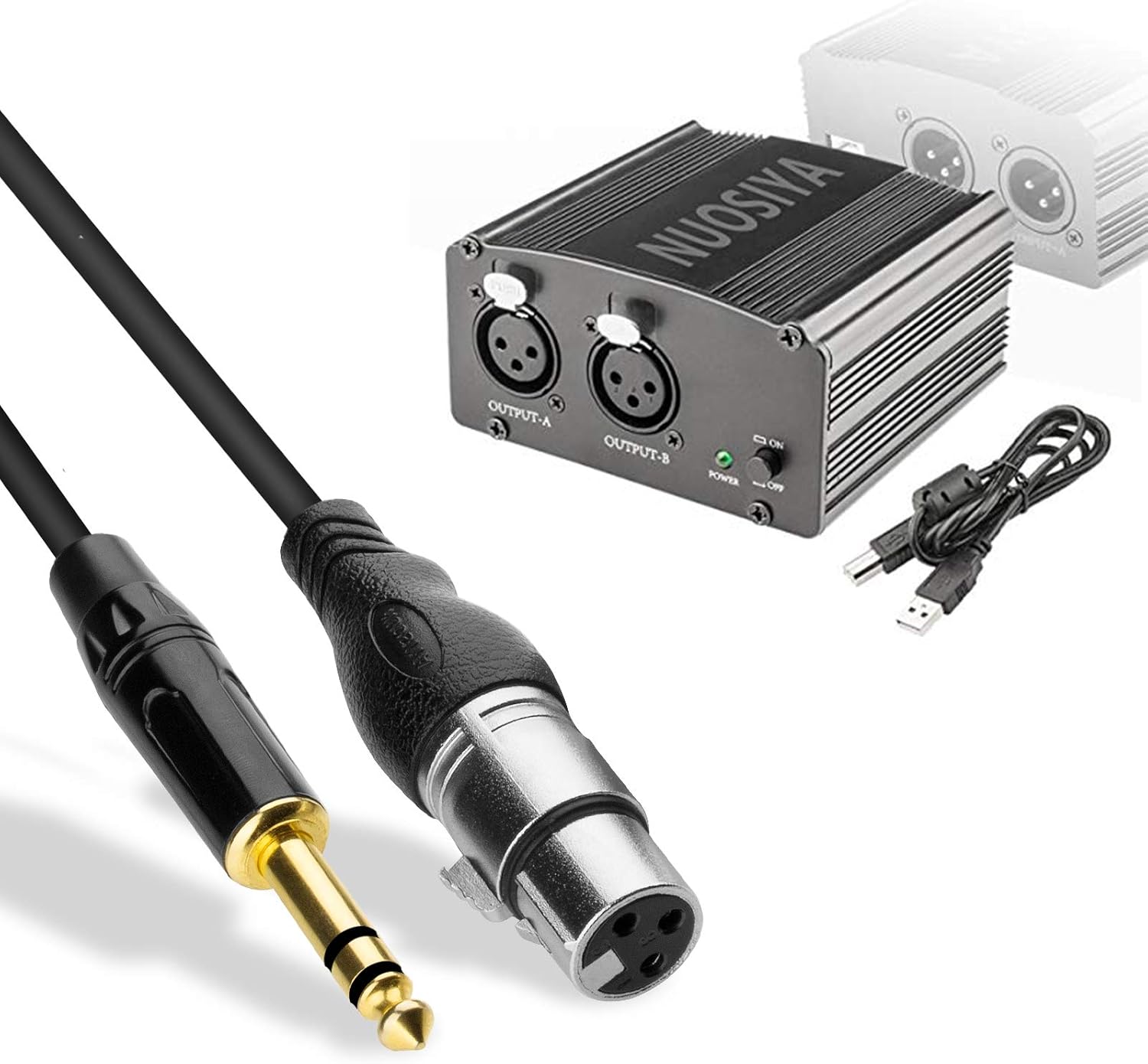 Amazon Com Phantom Power Supply Nuosiya 2 Channel 48v Phantom Power Supply With A Trs To Xlr Female 10ft Usb Cable For Any Condenser Microphone Music Recording Equipment Musical Instruments