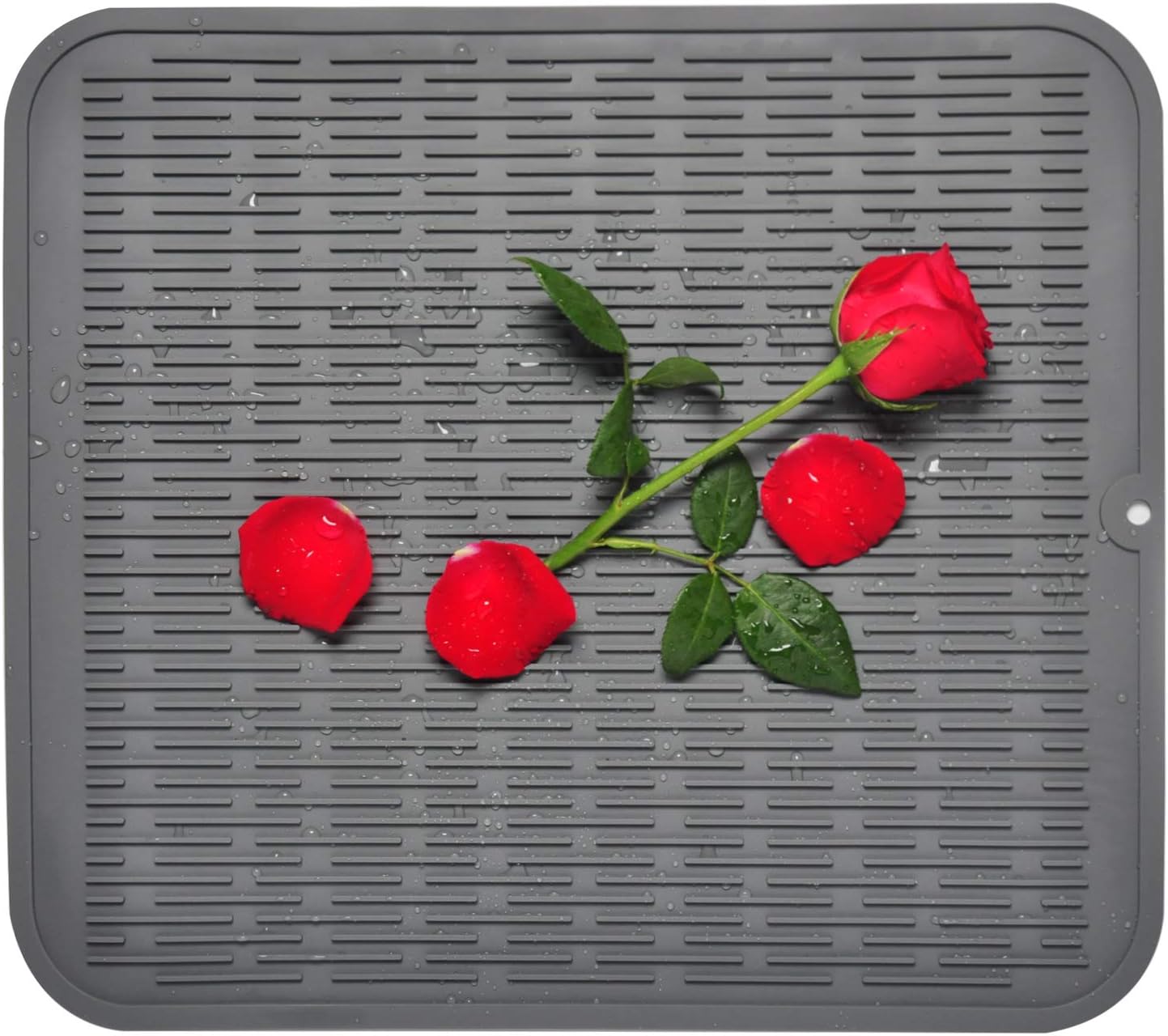 Silicone Dish Drying Mat - 100% Eco Friendly Kitchen Dish Drainer Mat For Wine Glass,Baby Bottle,Cup, Anti-Bacterial/Heat Resistant Trivet/17.6 x 15.8(Grey XL)