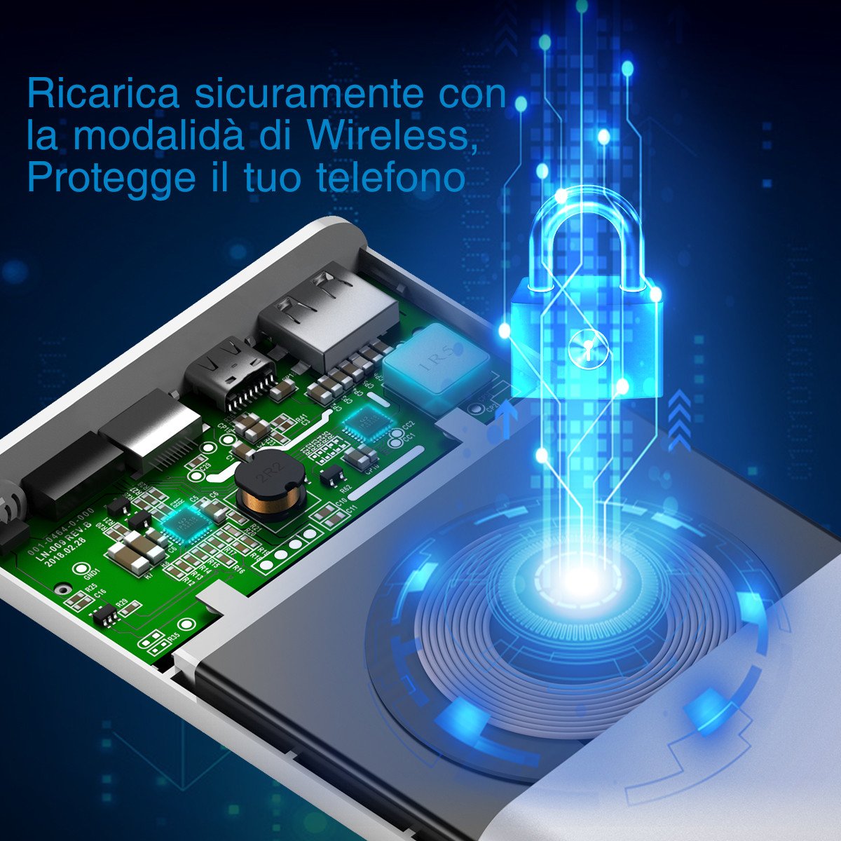 POWERADD Caricabatterie Senza Fili 10000mAh Entrata Lightning e Type-C, 2 Uscite con Ricarica Rapida da 3.4A Powerbank Wireless per iPhone X/ 8, Samsung Galaxy S9/ S8/ S7/ Note ecc. Argento