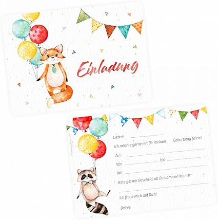Nikima Schones Fur Kinder 5 Cartes D Invitation Renard Raton Laveur Ballons Avec 5 Enveloppes Transparentes Pour Anniversaire D Enfant Fille Garcon Invitation Fete Guirlande De Confettis Multicolore Amazon Fr Fournitures De Bureau