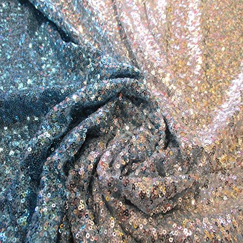 Baby Blue to Silver Ombre' Full Cover Sequin 3 mm 2 way Stretch Mesh 100% Polyester 54" Sequins 58" Salvage Edge By The Yard JN00554