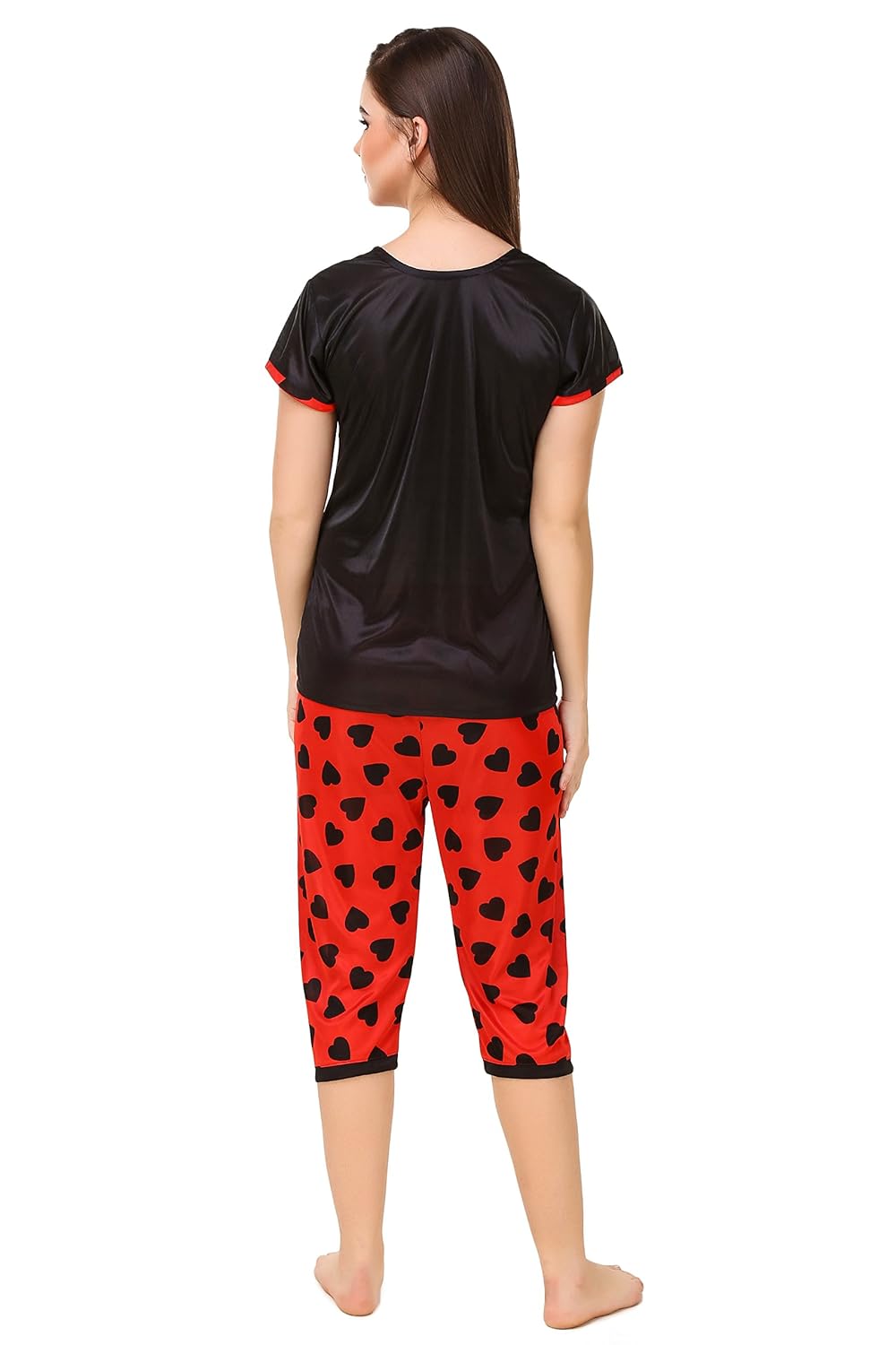 masha women's satin printed night suit (capri)