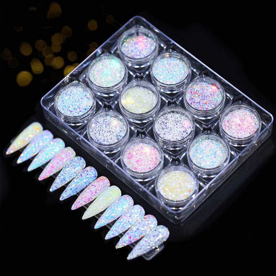 Sethexy 12 Colors Holoqraphic Glitter Superfine Nails Sequins Mixed Iridescent Paillette For Nails Art(B)