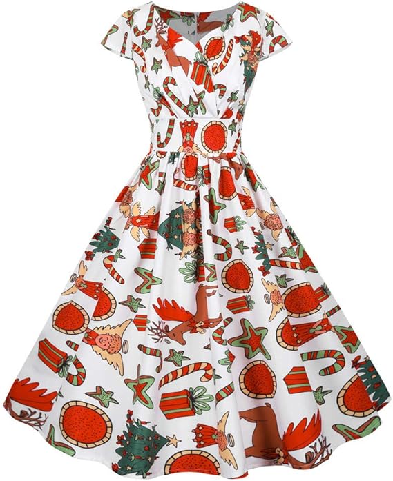 Amazon クリスマス ワンピース レディース 長袖 大きいサイズ トナカイ サンタ Aライン サンタ 仮装 セクシー 衣装 洋服 ドレス サンタ ドレス 膝丈ドレス 着痩せ フォーマル クリスマス イベント 学園祭 お呼ばれ 演劇服装 文化祭 Silushishang ワンピース
