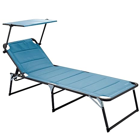 Meerweh Aluminium Gartenliege XXL mit Dach, Dreibeinliege gepolstert mit Quick Dry Foam, blau, 200 x 70 cm