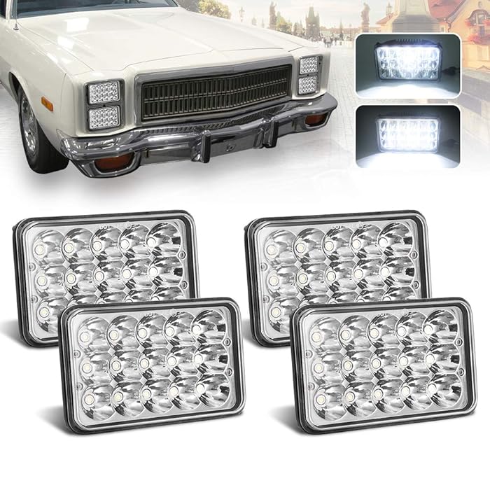 (4pcs) 4x6 inch LED Headlights Rectangular Replacement H4651 H4652 H4656 H4666 H6545 for Peterbil Kenworth Freightinger Ford Probe Chevrolet Oldsmobile Cutlass