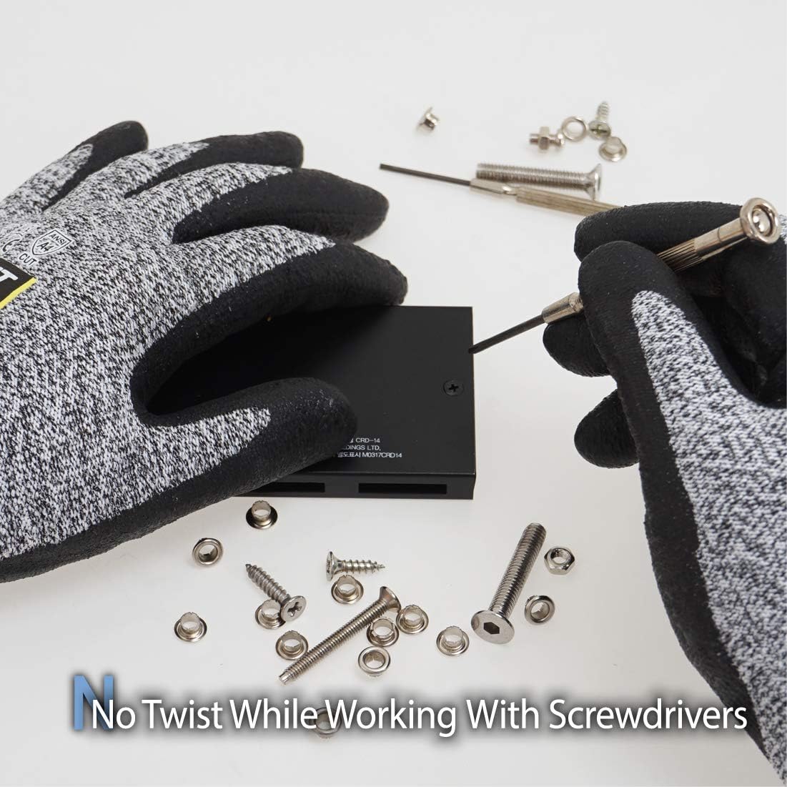 DEX FIT Level 5 Cut Resistant Gloves Cru553, 3D Comfort Stretch Fit, Power Grip Foam Nitrile, Smart Touch, Durable Thin & Lightweight, Machine Washable, Grey Large 1 Pair - - 