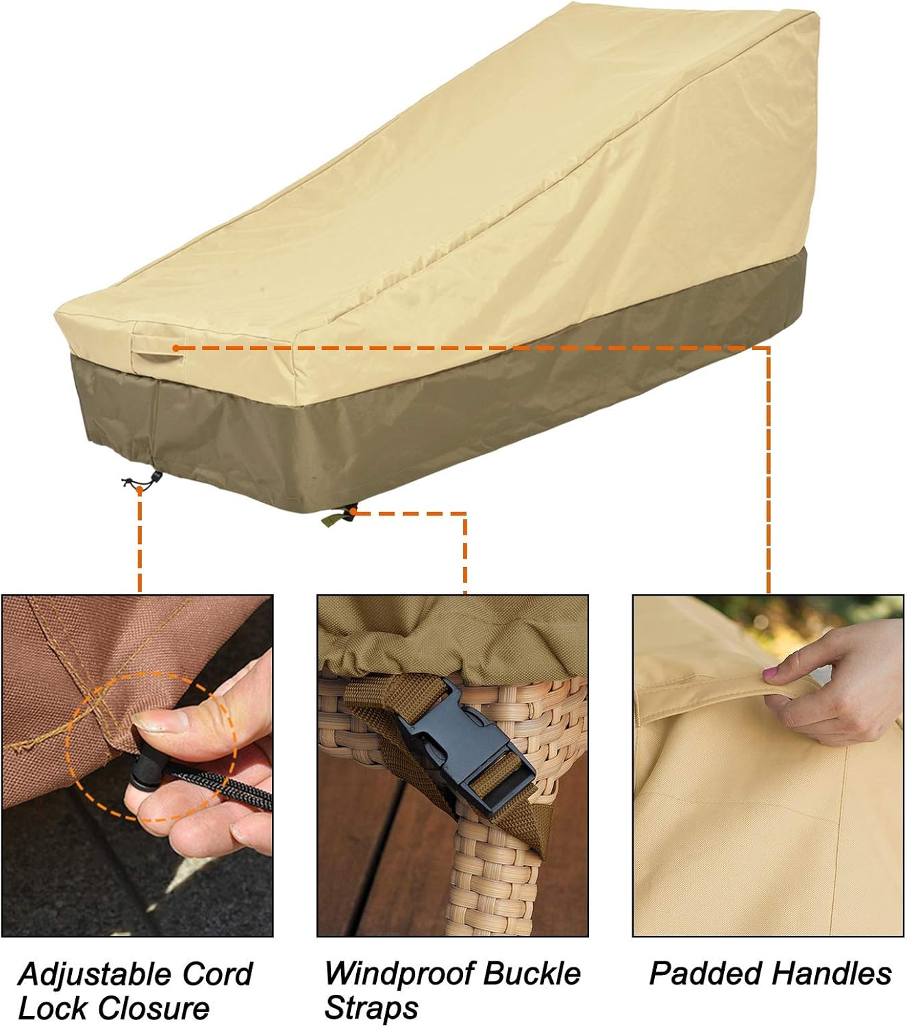 Waterproof Patio Chaise Lounge Cover 2 Pack, Heavy Duty 600D Oxford Lounge Chair Covers with Air Vent, Outdoor Fade Resistant Durable Furniture Cover for Sand,Veranda（Small,Beige 68''Lx30''Dx30''H）: Kitchen & Dining