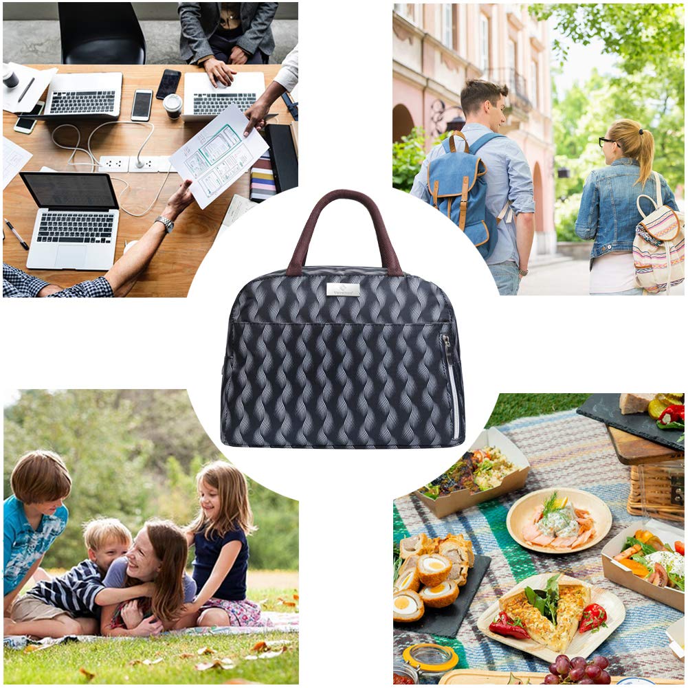 Lunch Bag Insulated Lunch Box Tote Bag Lunch Organizer Lunch Holder For Women/Men/Beach/Party/Boating/Office/Fishing/Picnic(Black)