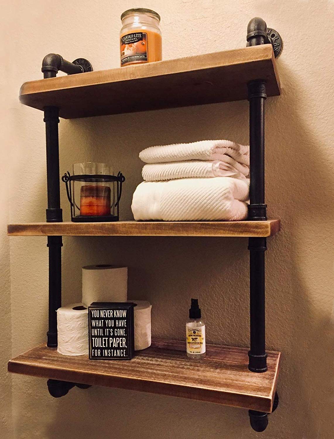 Buy Industrial Pipe Shelves with Wood 3Tiers, Rustic Wall Shelf, Metal Hung Bracket Bookshelf