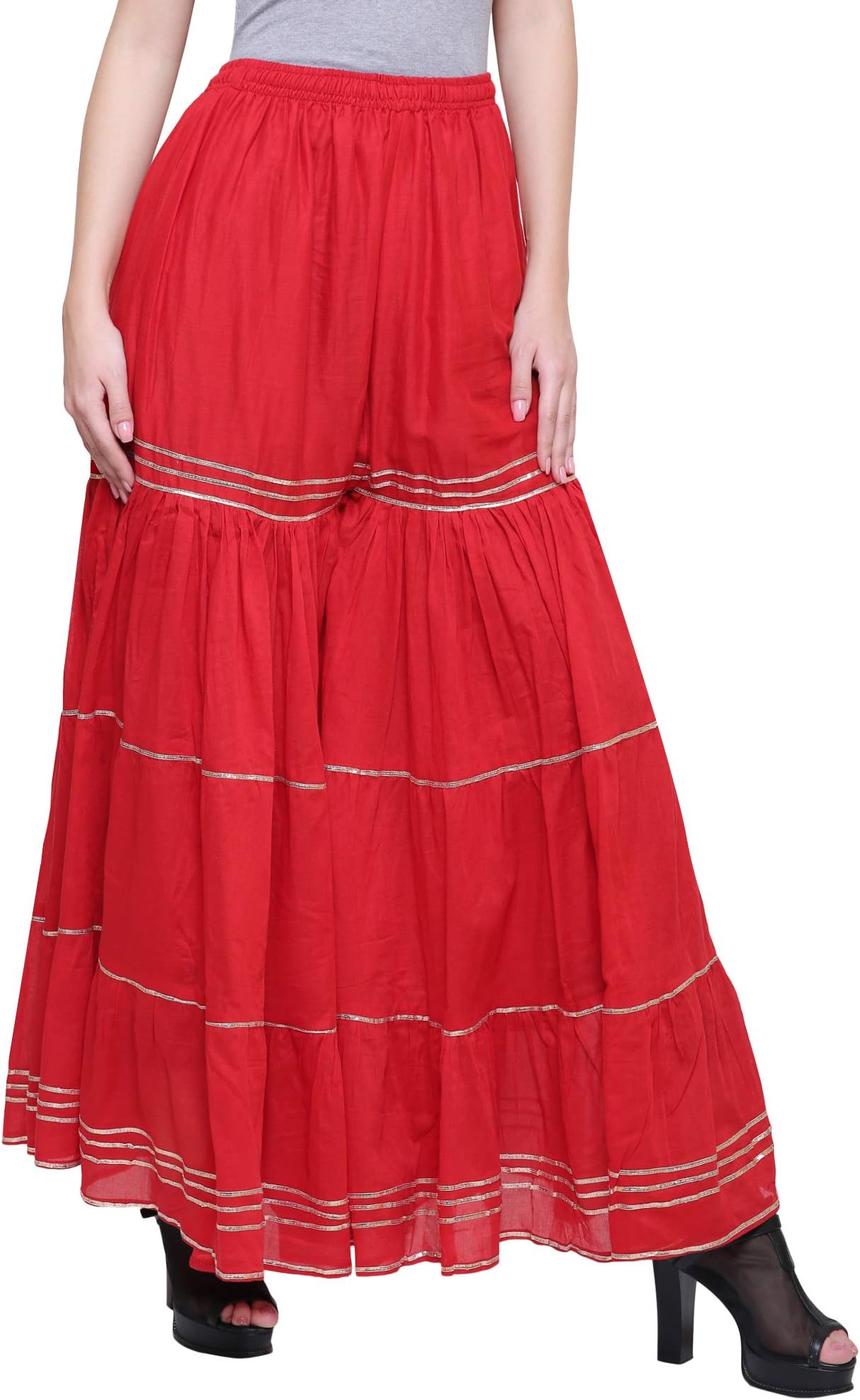 DAMEN MODE Women Gold Lining Border Crushed Modal Gharara