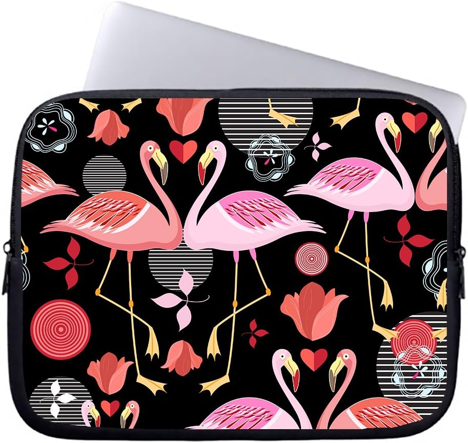 Okoukiu 13- Inch Pink Flamingos On The Black Background Zipper Neoprene Laptop Sleeve Briefcase Handbag Sleeve Case Bag For All 13" Laptop Notebook Chromebook & Macbook Air 13 & Pro 13