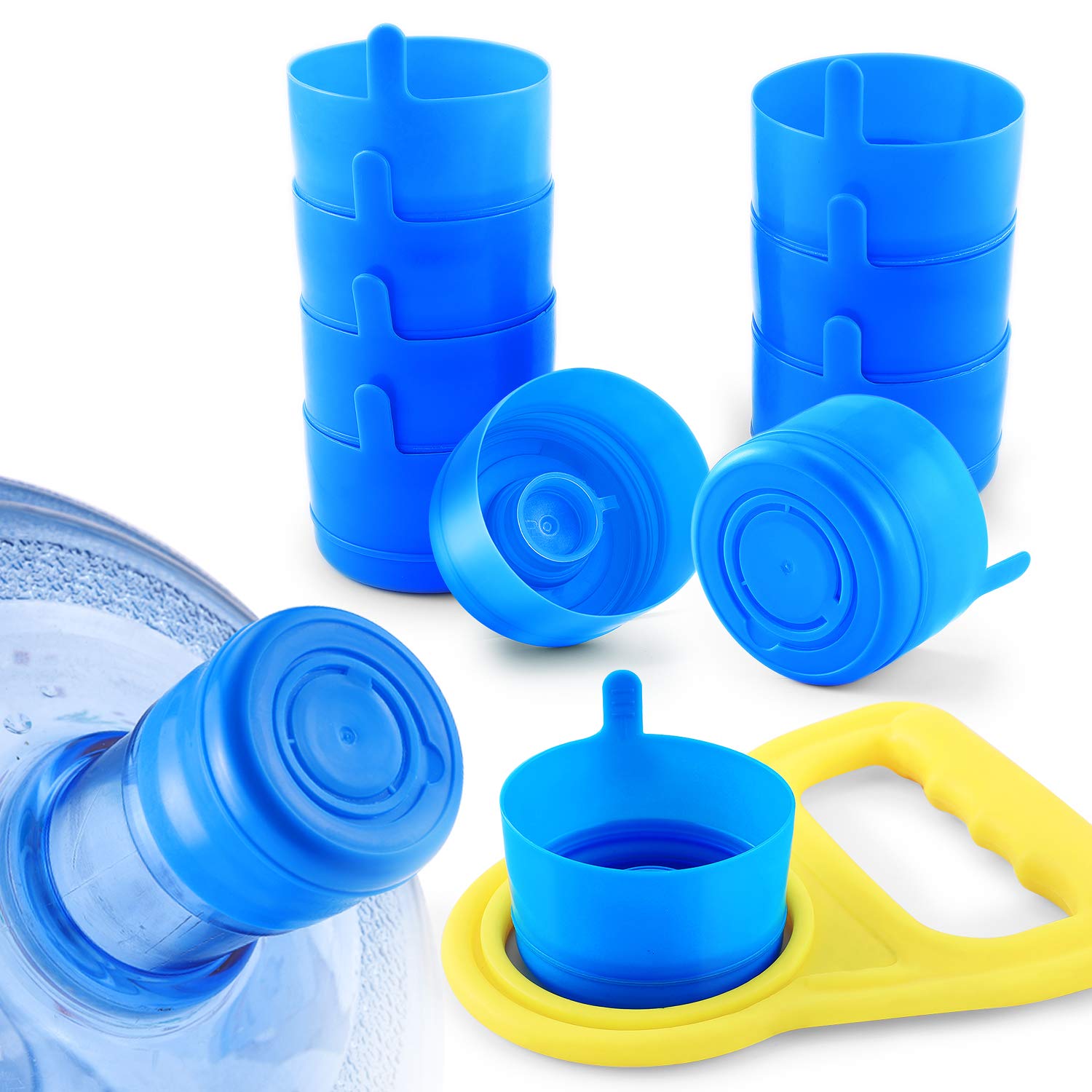 JVIGUE Non Spill Cap Anti Splash Bottle Caps Reusable for 55mm 3 and 5 Gallon Water Jugs with