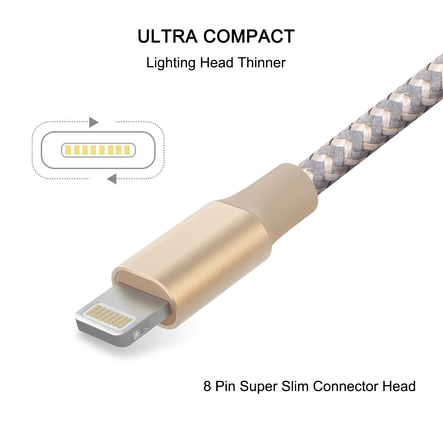 Lightning Cable, Quntis 3Pack 6FT Nylon Braided iPhone Charger Lightning to USB Cable Charging Cord for iPhone X 8 8Plus 7 7 Plus 6s 6s Plus 6 6 Plus 5 5S 5C SE and More (Champagne Gold)