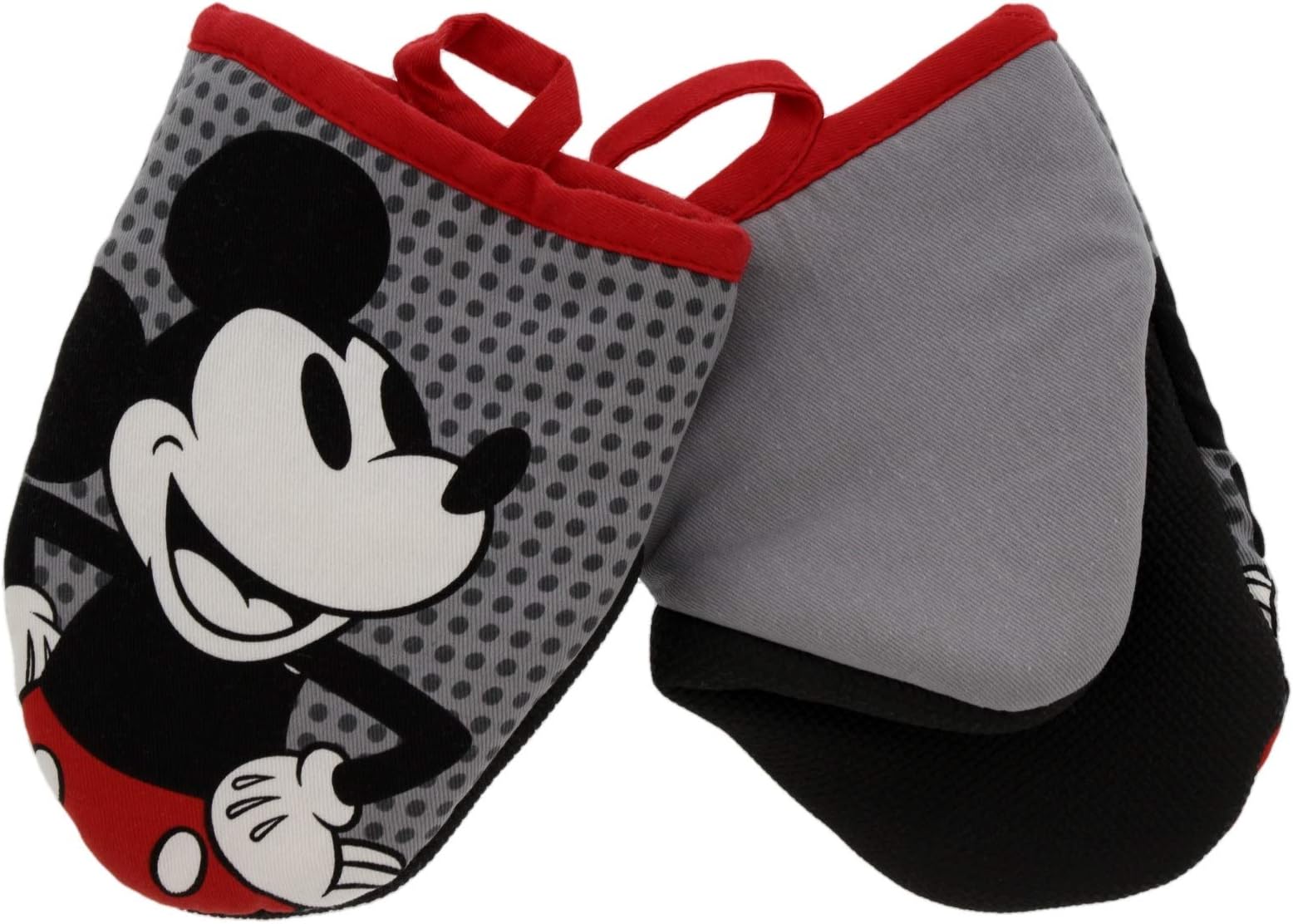 Disney Kitchen Cotton Mini Oven Mitts/Glove Set w/Neoprene Insulation for Easy Gripping While Cooking, Heat Resistant Kitchen Accessories, 5.5” x 6.5”, Mickey Grey Dots, 2pk