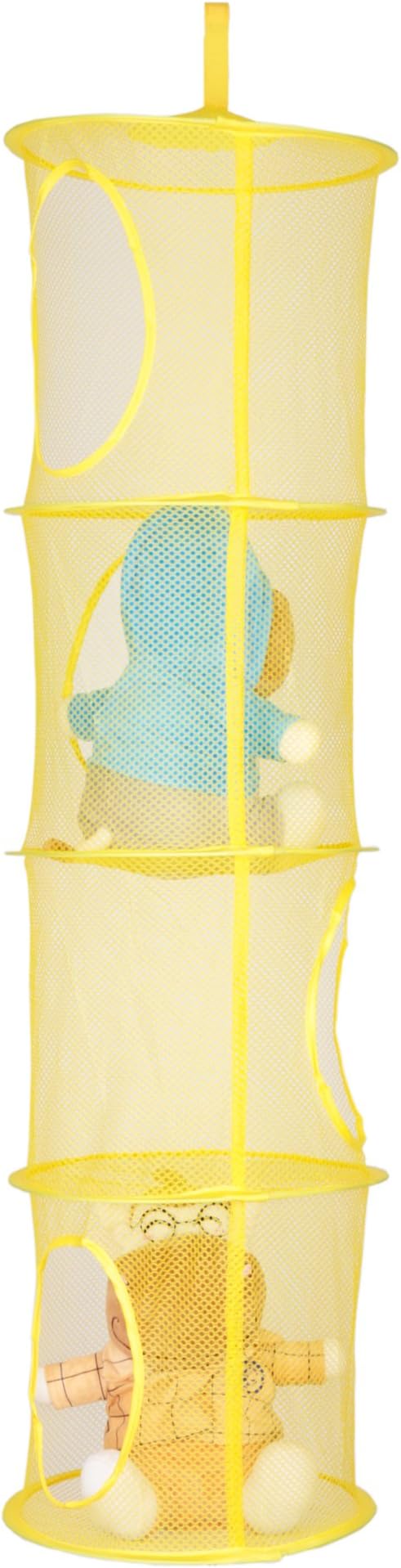 Huijukon Toy Storage Hanging Net Mesh Toy Storage Hammock Organizer with 4 Compartments for Small Plush Toys,Teddies, Stuffed Animals (Yellow)