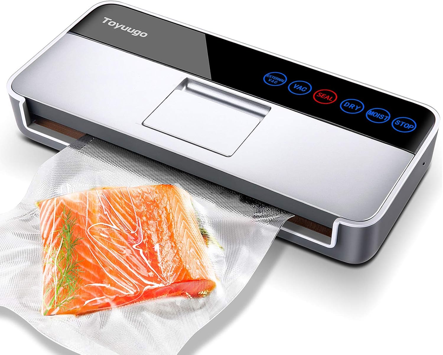 Vacuum Sealer Machine, Toyuugo Full Automatic Food Sealer for Food Savers, Air Sealing System Machine w/Starter Kit, Overheat Protection/Easy Clean/Compact Design (Silver grey)