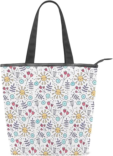 Amazon キャンバスバッグ トートバッグ ハンドバッグ 手提げ 夏 太陽と花柄 大容量 通勤通学 メンズ レディース トートバッグ