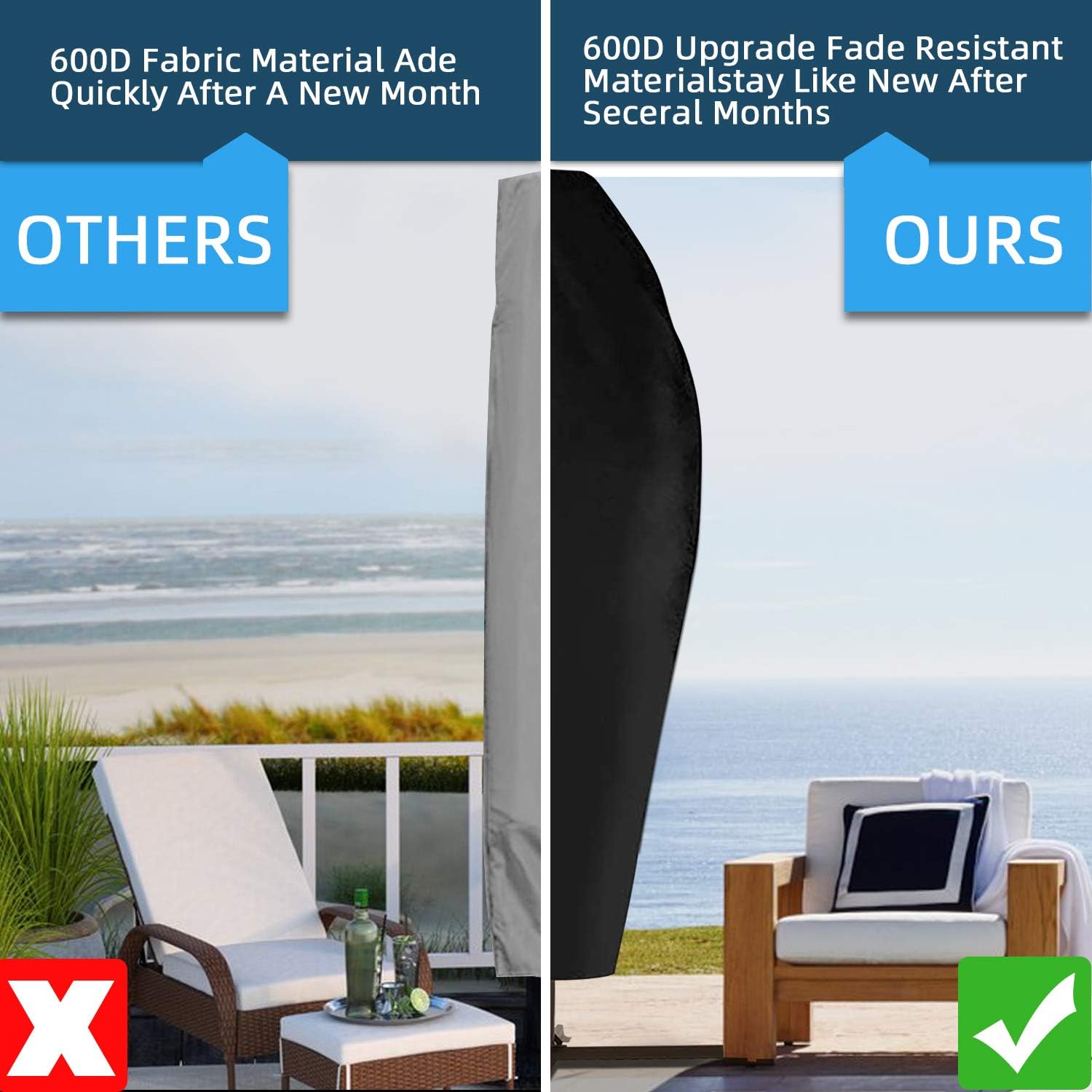 Patio Umbrella Cover, 600D Heavy Duty Waterproof Dustproof Breathable Oxford Fabric Outdoor Garden Parasol Covers with Zippered Storage Bag for Outside Umbrellas - Black (9ft to 13ft): Kitchen & Dining