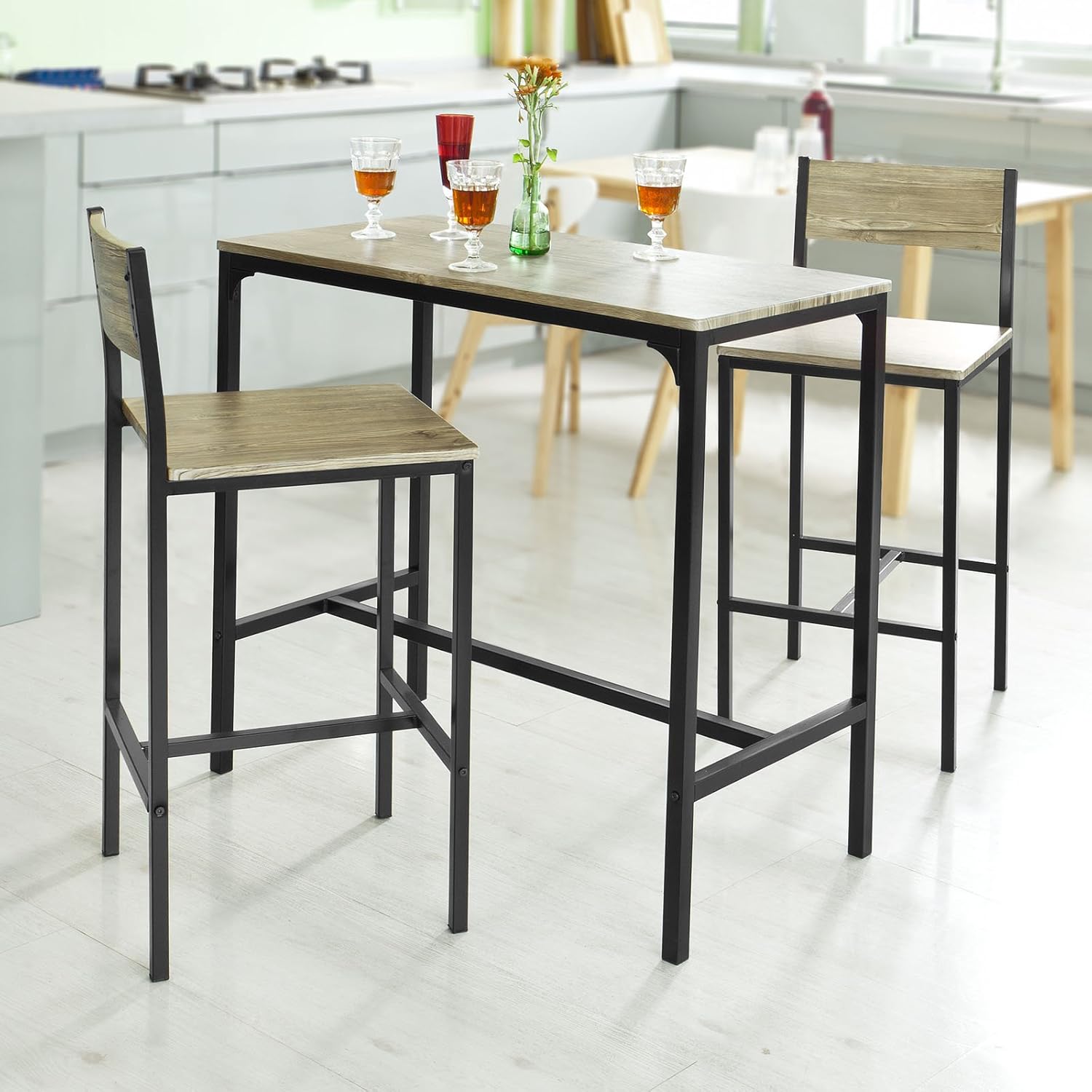 Haotian OGT03, 3 Piece Dining Set, Dining Table with 2 Chairs, Home Kitchen Breakfast Table, Bar Table Set, Bar Table with 2 Bar Chairs, Kitchen Counter with Bar Chairs, 33.7 ”Height Table - Table & Chair Sets
