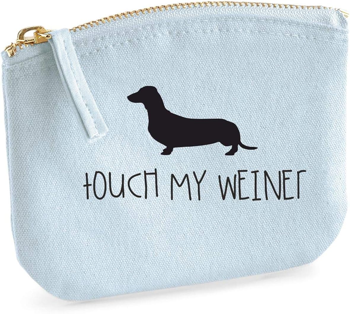 Touch my weiner sausage dog spring purse organic cotton blue Amazon