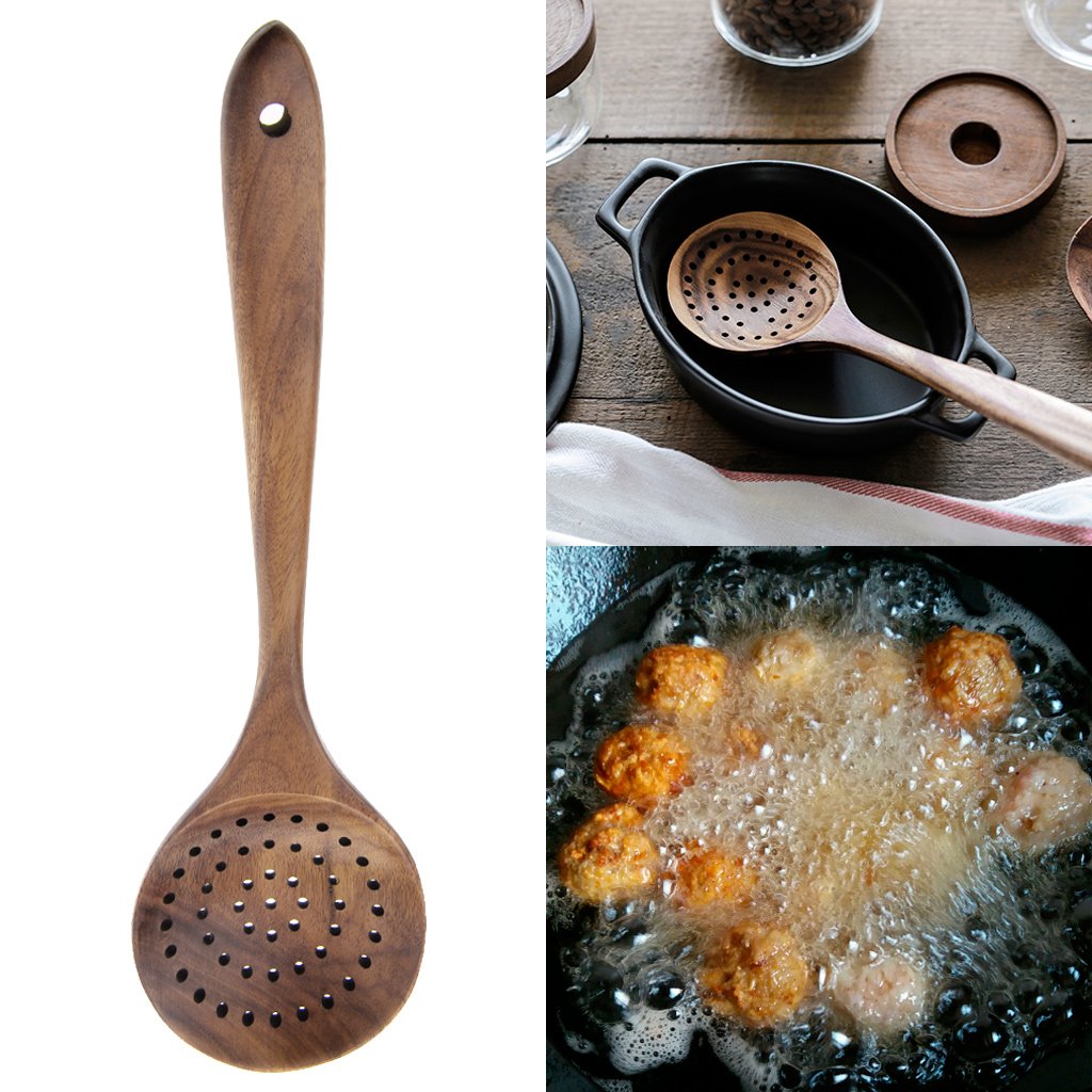Long Handled Strainer Spoon Wooden Skimmer Utensils Cooking Tools Kofun