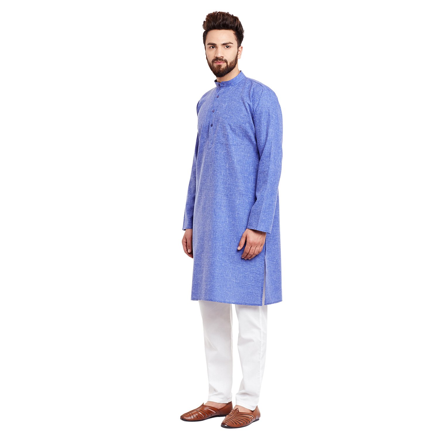 sojanya (since 1958) men's indigo blue cotton linen kurta pyjama