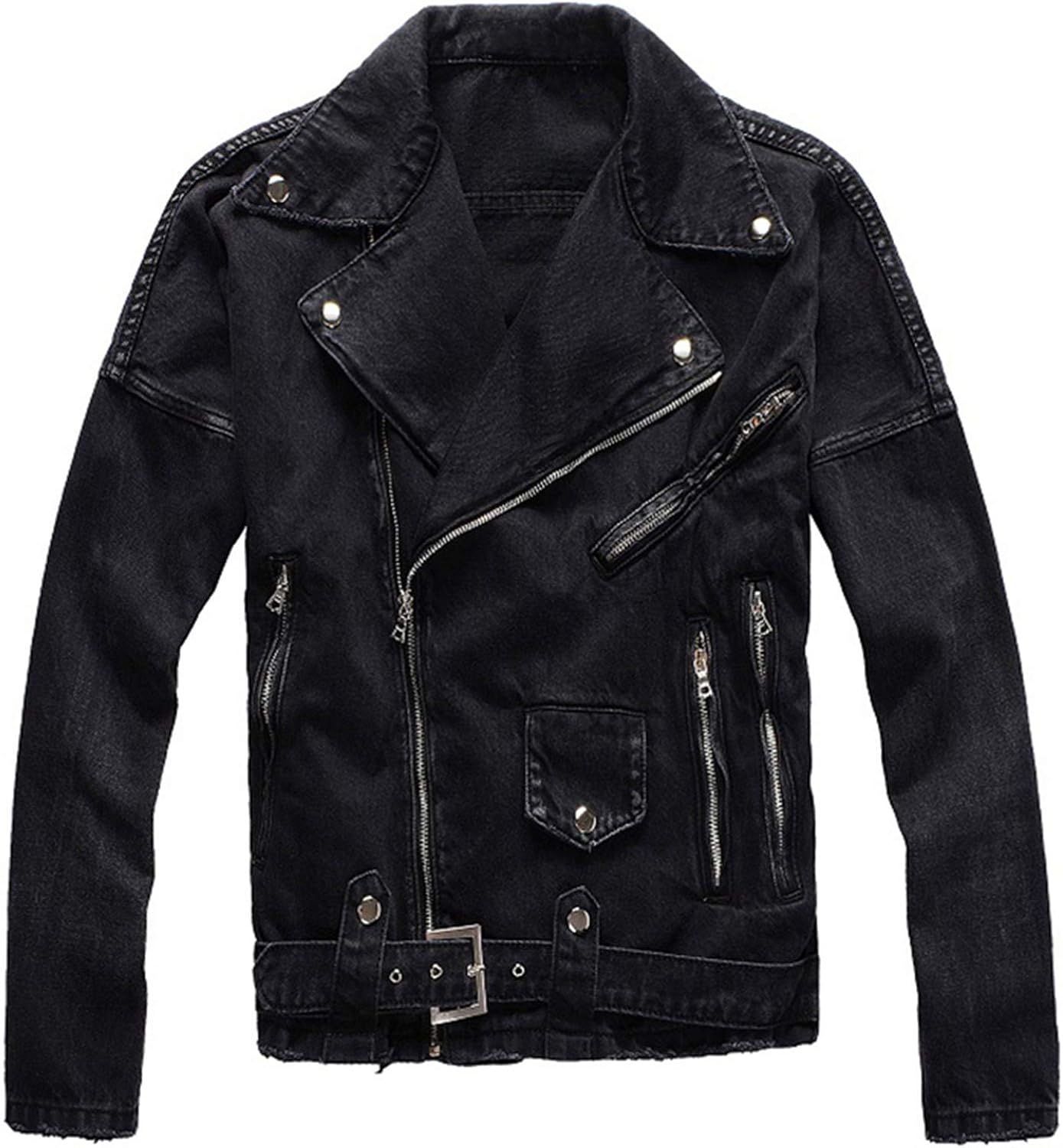 III-FASHIONS Herren Brando Biker Rock Punk Nieten Spike Schwarz Motorrad Rindsleder Jacke, Schwarz, M