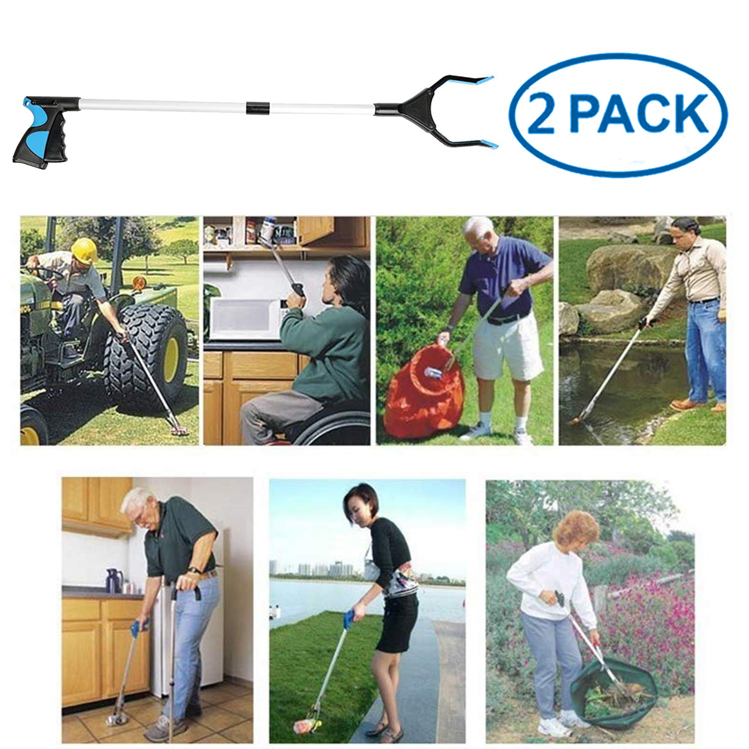 Adusa Reacher Grabber Pick up Tool, 32" Foldable Lightweight Long Duty Mobility Aid, Grabber Tool for Elderly, Claw Trash Garbage Picker - 2 Pack: Industrial & Scientific