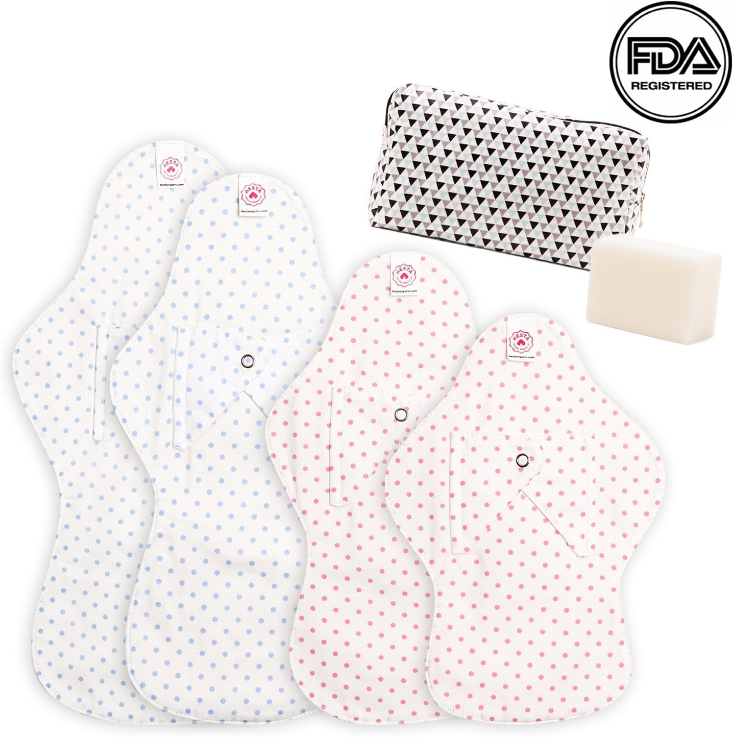 Hesta Organic Cotton Reusable Cloth Menstrual Pads Starter Value Kits (4Pads+Pouch+Soap)