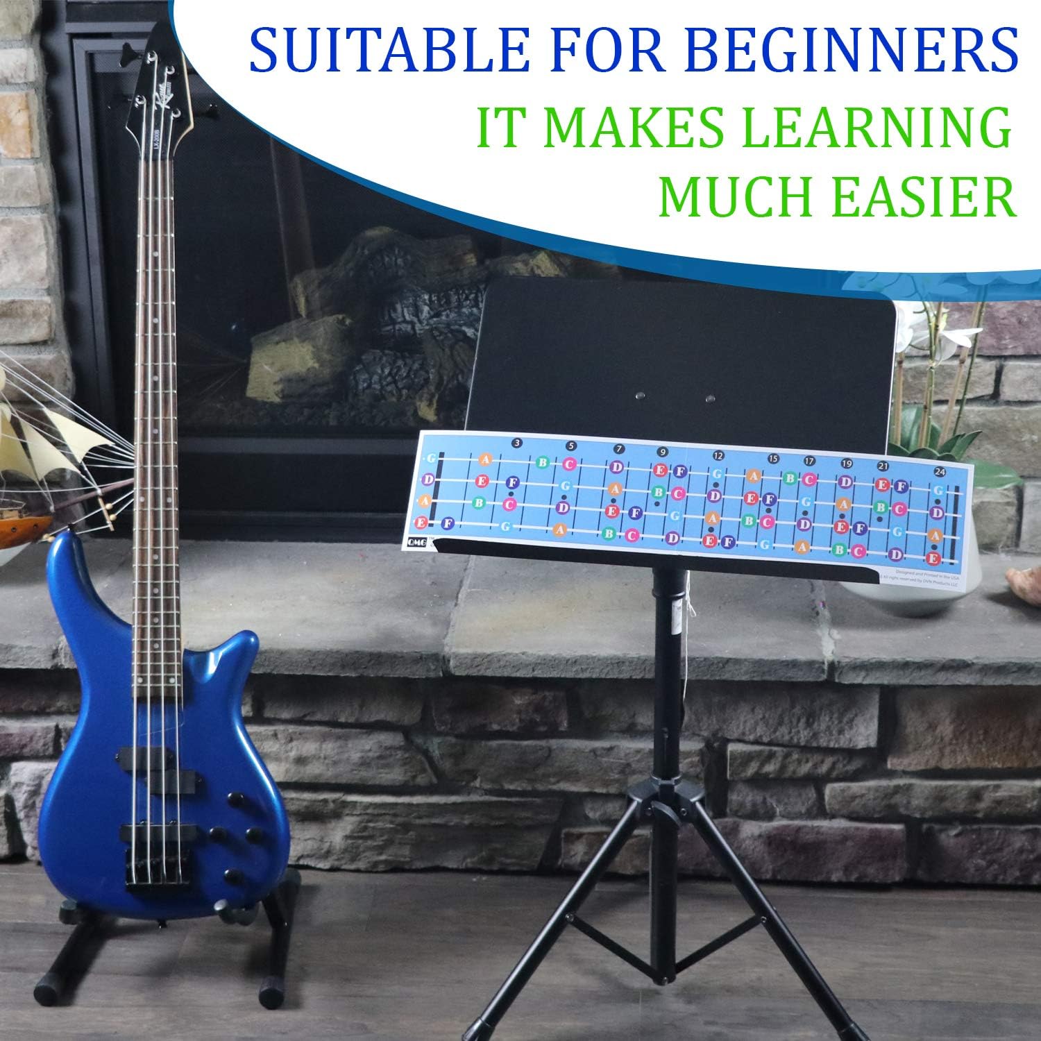 Bass Guitar Fretboard Note Chart, Learn to Play Guitar and Music Theory, Suitable for all Levels, Blue, 24 Fret Bass - Image 4