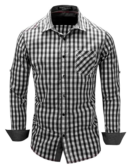 Kuson Herren Kariert Hemd Slim Fit Bügelleicht Doppelfarbig auch fürs Oktoberfest geeignet
