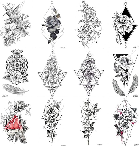 Amazon 12枚セット 幾何学的な黒人男性アームダイヤモンドセクシーな一時的な偽の入れ墨ステッカー紙10 6cmセンチ女性花防水入れ墨夏スタイルボディーアート絵画カスタム タトゥーシール 通販