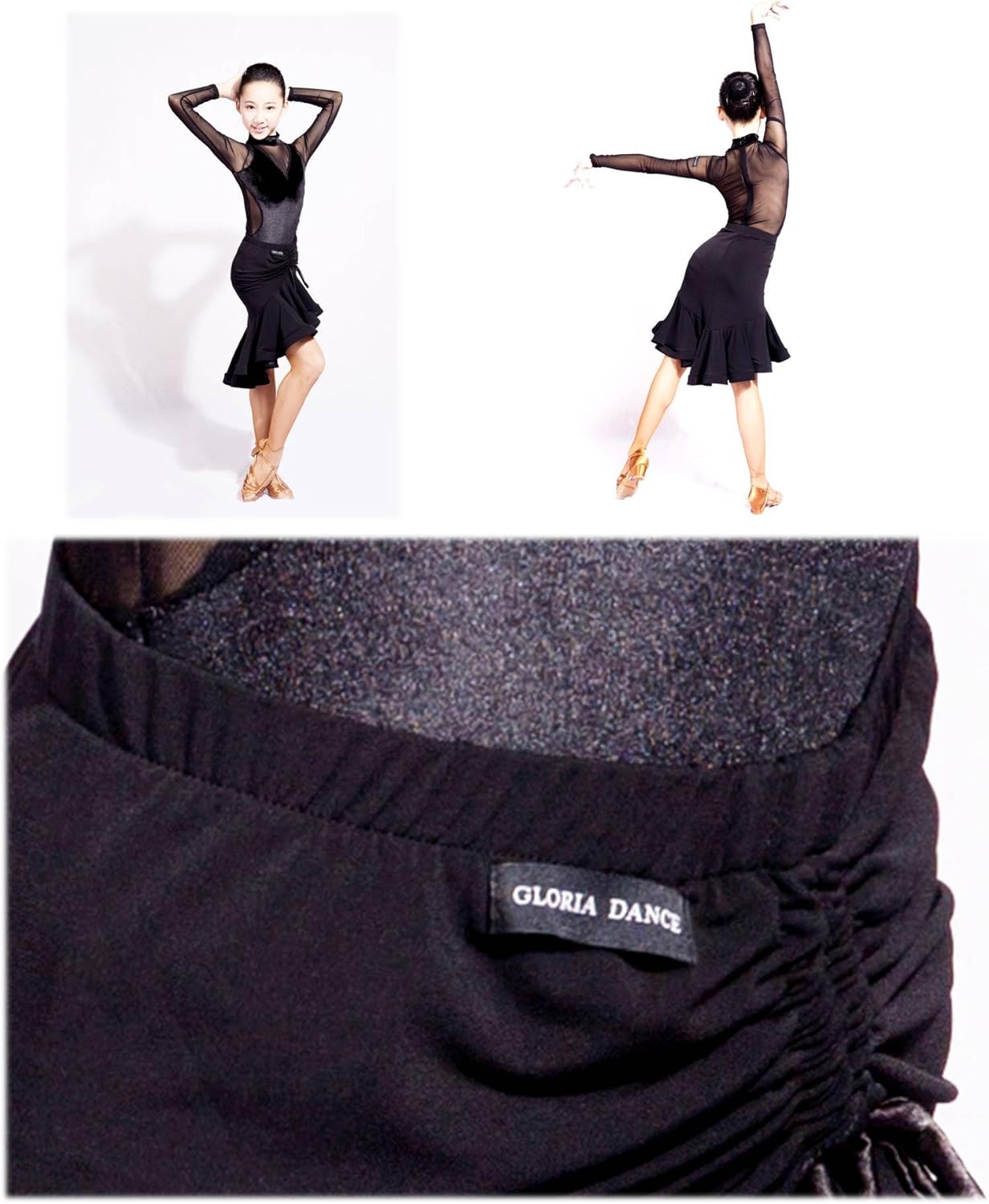 GD2027 Kid Latin Ballroom Ball Party Dance Professional Pleated Surface and Slanted Swing Design Skirt for Girl: Clothing