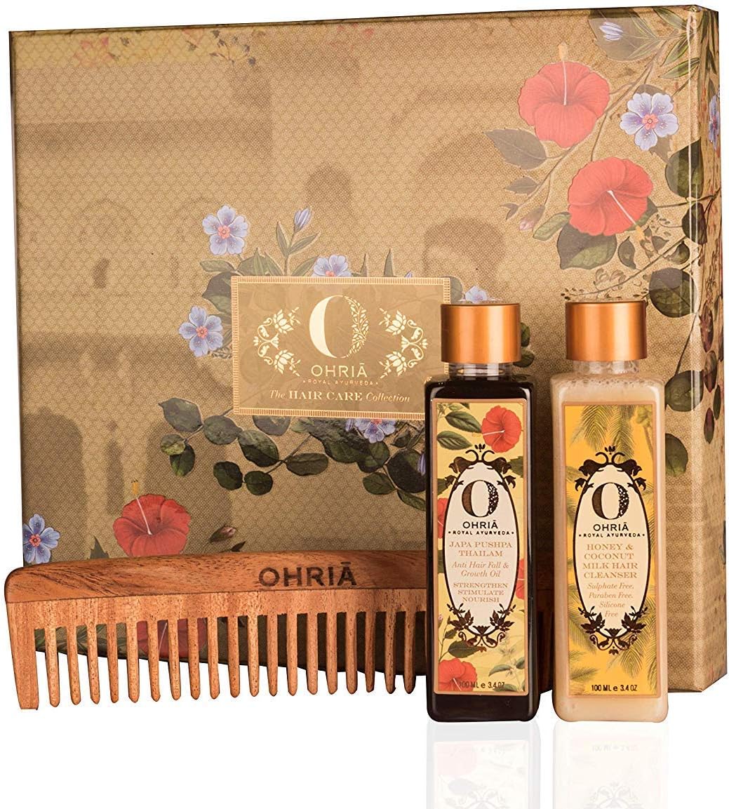 Ohria Ayurveda Hair Care Gift Collection | Hair Wooden Comb | Thailam Hair Oil | Natural Hair Cleanser