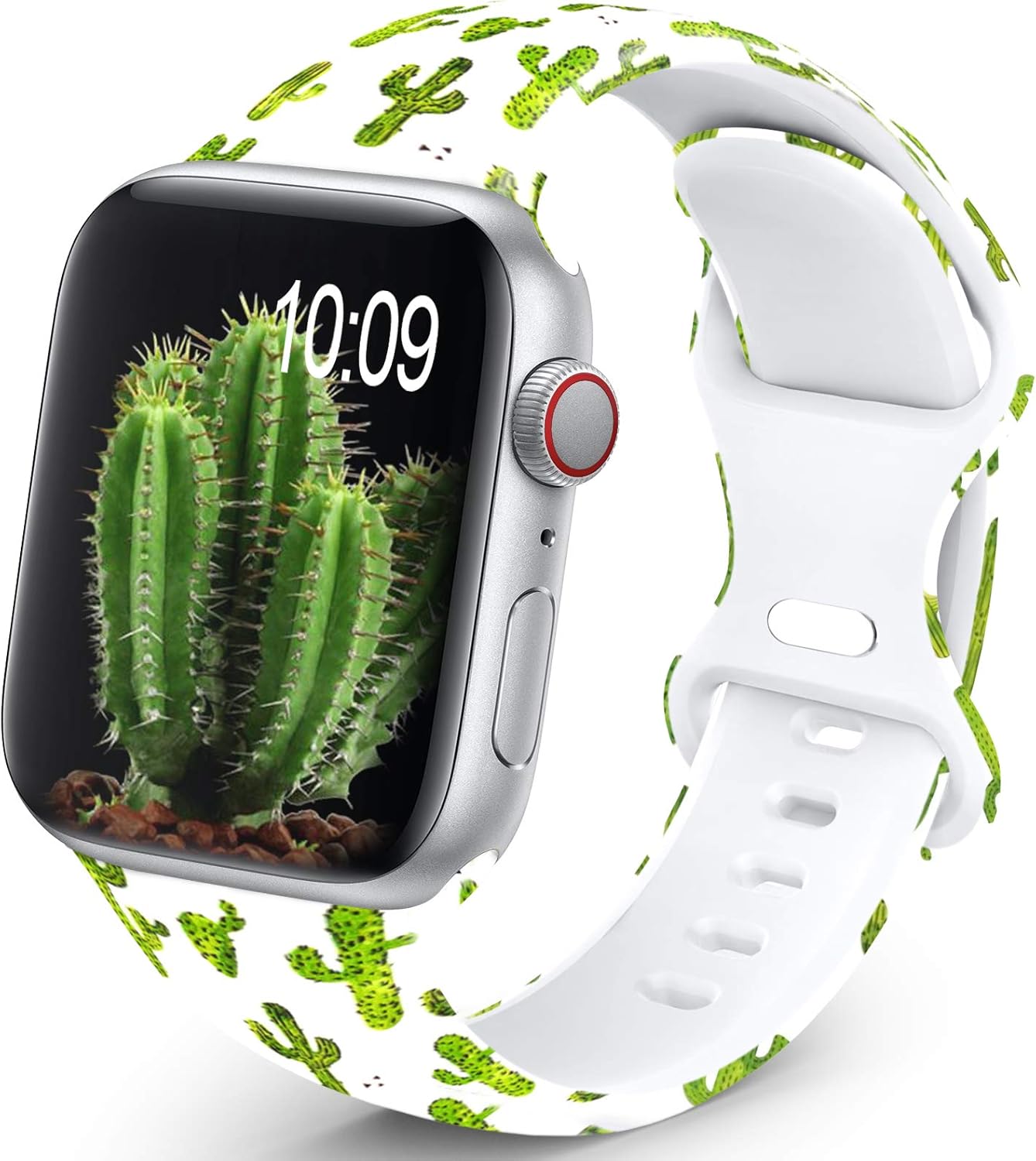 OHOTLOVE Compatible with Apple Watch 38mm 40mm 42mm 44mm for Women Men, Soft Silicone Pattern Printed Replacement Wristband Band For Iwatch Series 6 & Series 5 4 3 2 1.Cactus A