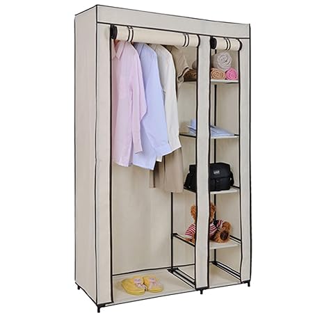 New Black Beige Pink Double Canvas Wardrobe Rail Clothes Storage