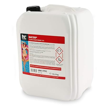 Höfer Chemie Chlor Flüssig 1 x 12,5 kg - Pool Flüssigchlor mit 13 bis 15% Aktivchlorgehalt zur Poolpflege und Wasserdesinfekt