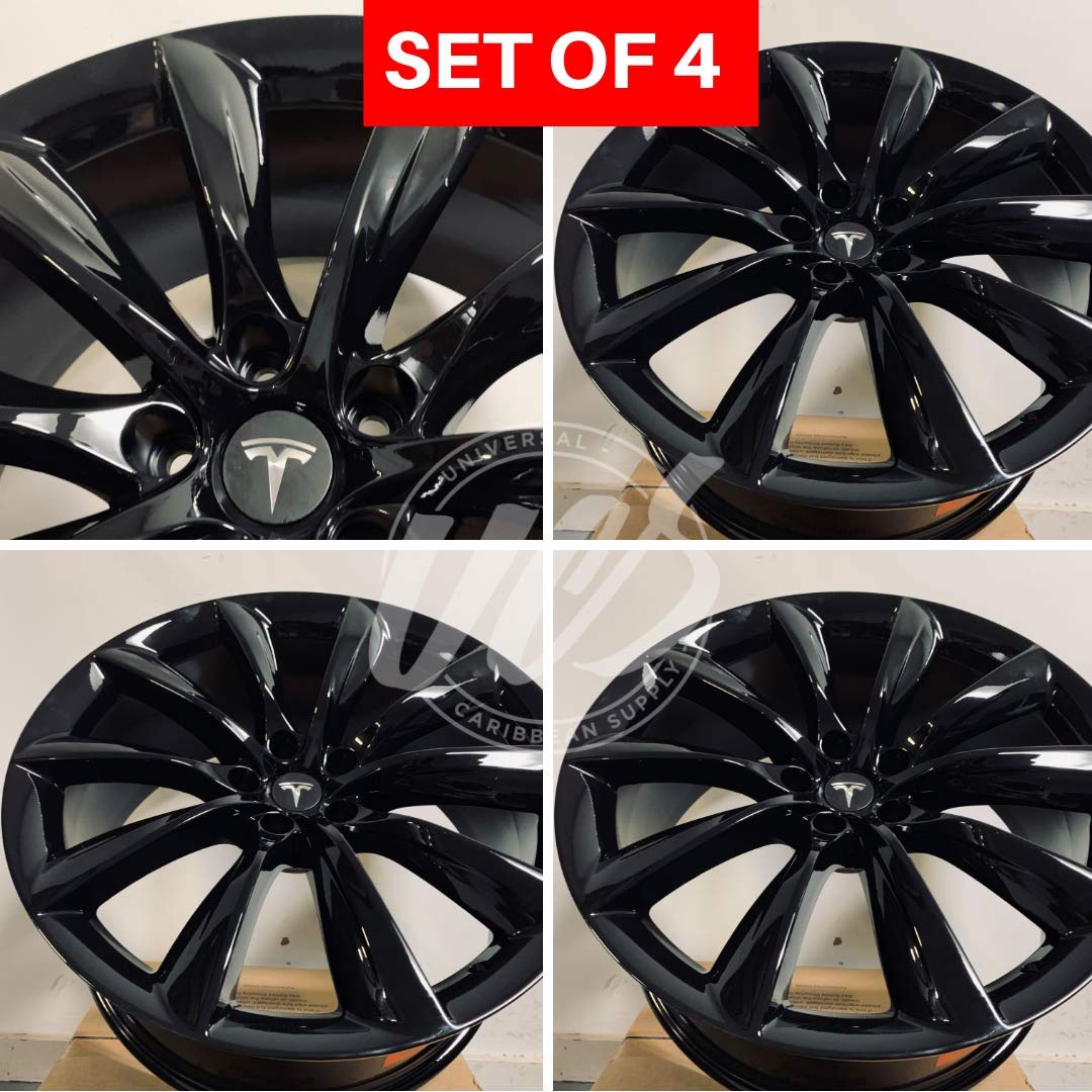 New 22 Inch X 910 Tesla Turbine Style Staggered Wheels Rims 5 Lug Gloss Black Compatible With Tesla X Model All Set Of 4