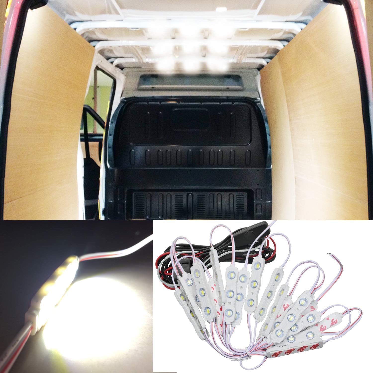 Amazon Com Ampper 12v 60 Leds Van Interior Light Kits Ceiling Lights Kit For Van Rv Boats Caravans Trailers Lorries Sprinter Ducato Transit Vw Lwb Modules White Automotive