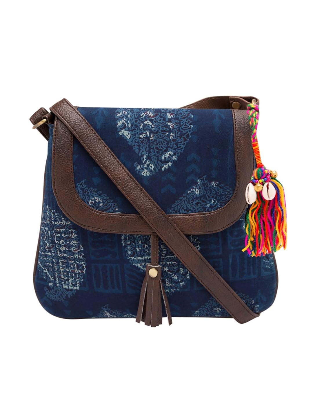vivinkaa indigo ethnic printed sling bag for women