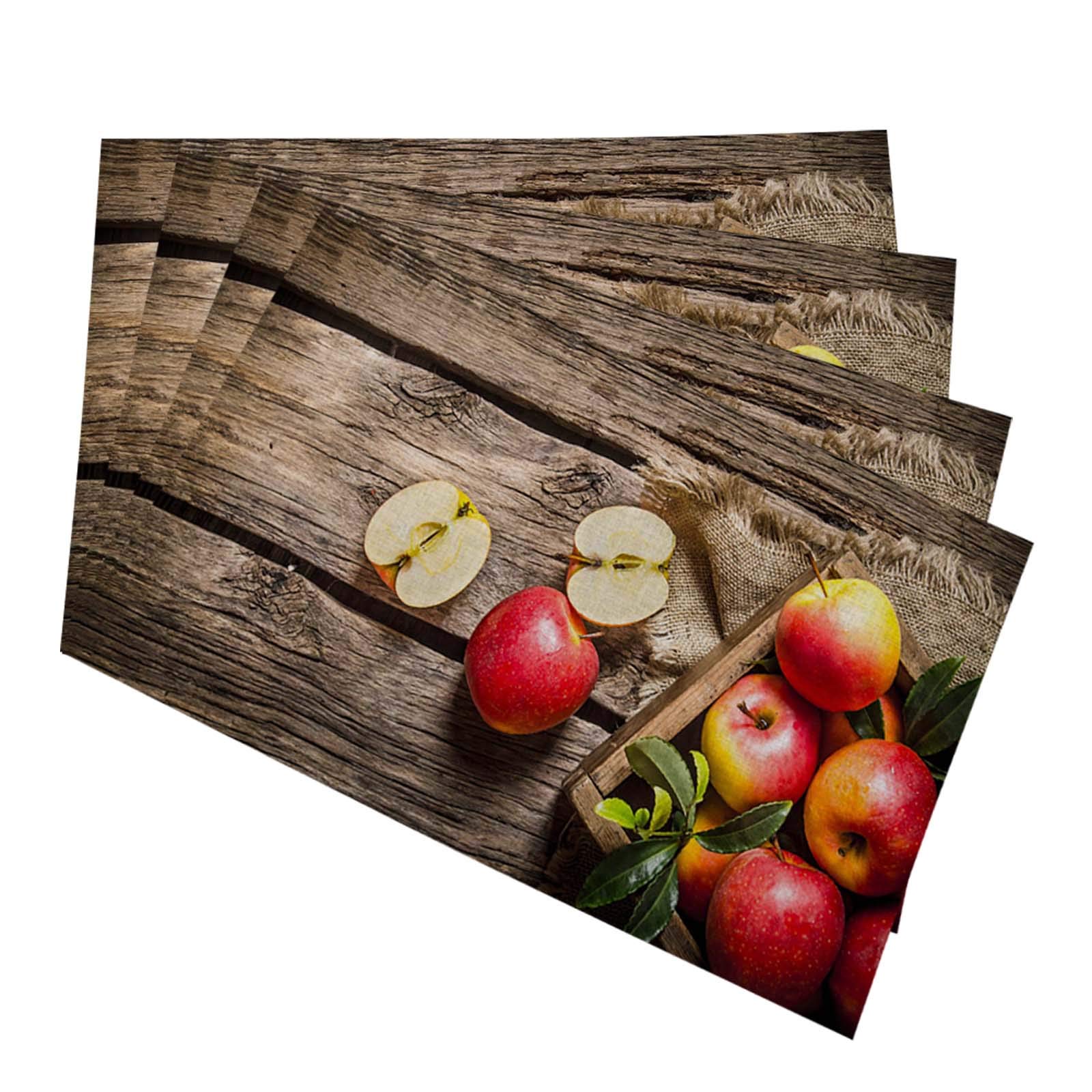HOSNYE Fresh Red Apples Placemats for Kitchen Dining Table Set of 4 Wooden Box Wooden Background Linen Place Mats